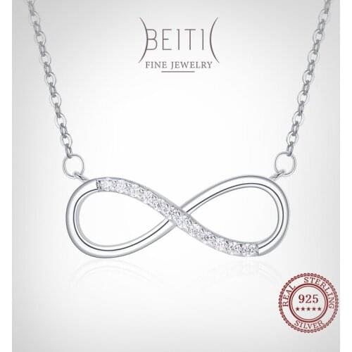 Beitil 100% 925 Sterling Silver Cute Charm Jewelry Tiny Unlimited Love Pendant Necklace For Women Girl Fashion CZ Jewelry