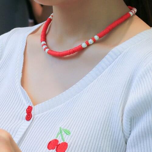 QUANCHI Fashion Polymer Clay Beads Necklace Jewelry Handmade Heishi Beaded Stackable Necklace for Women Boho Chain Jewelry