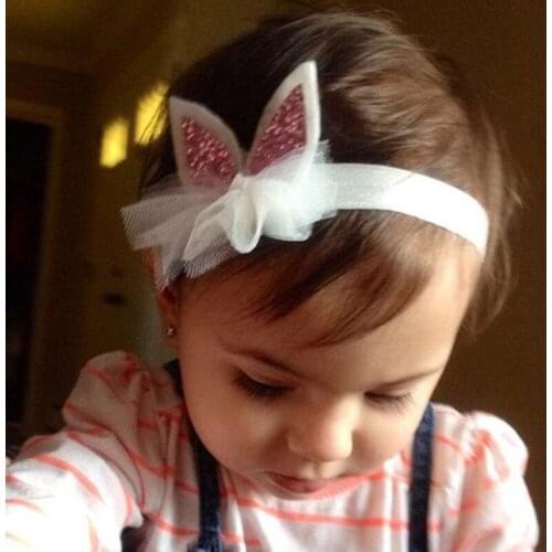 10pcs/2C Fashion Cute Glitter Rabbit Ears Soft Hairbands Pom Pom Lace Bunny Headbands Easter Headwear Hair Accessories for Girls