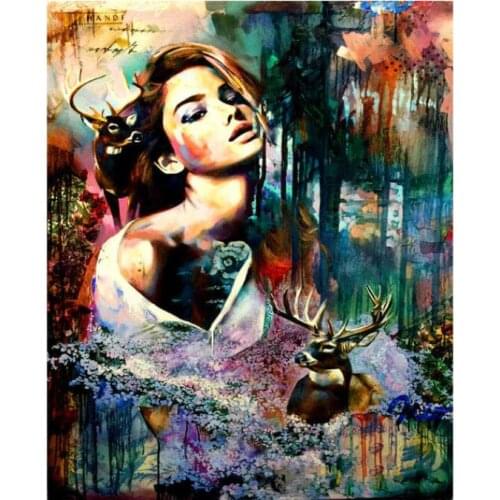 Deer Full Square Diamond Painting Kits Woman Moose Mosaic Embroidery Picture Crystal Rhinestones Stickers Decal Wall Art Gifts