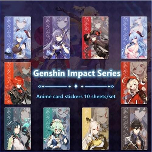 Anime Game Genshin Impact COSPLAY Anime Card Stickers 10/Set, Two Materials For You To Choose, Frosted/Crystal, Cute Gift