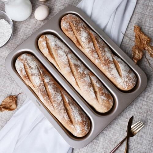 3 Groove Carbon Steel Non-stick French Bread Mold Tray Baguette Pan Baking Supplies Toast Bread Mold Cake Mold