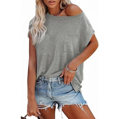 New Stylish Women T-shirt Solid Color All Match Casual Short Sleeve Pocket Leisure Blouse for Party Streetwear Tops