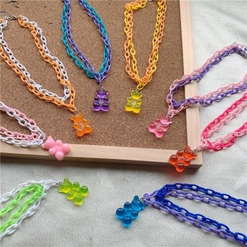 New Cute Cartoon Candy Gummy Bear Choker Necklace Harajuku Funny Acrylic Multilayer Necklace Party Jewelry