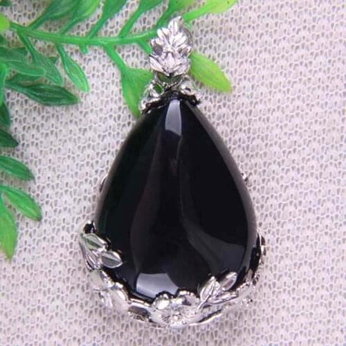 Natural Teardrop Black Carnelian Bead GEM Pendant Jewelry For Gift S082