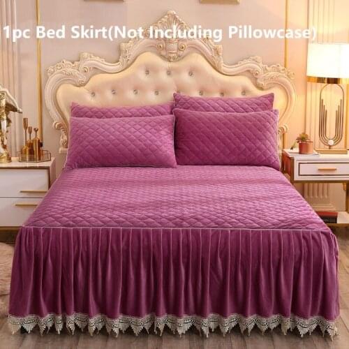 Luxury Solid Color Crystal Velet Quilted Bedspread King Queen Size Lace Soft Coral Fleece Bed Skirt Not Including Pillowcase