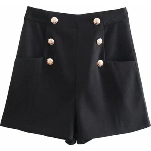 DOUJILI Black Short Pants Woman High Waist Pockets Office Ladies Shorts Fashion Middle Aged Short Pants