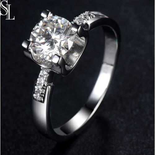SL EF Total 1ct Round Cut Diamond Test Passed Moissanite 925 Silver Rings Woman Girlfriend Gift