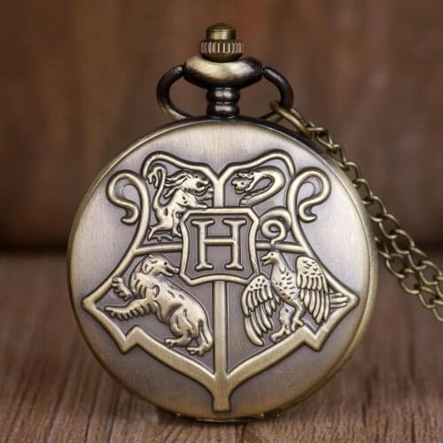 Antique Vintage Bronze Quartz Pocket Watch Analog Pendant Unisex Watches with Fob Chain Men Gifts