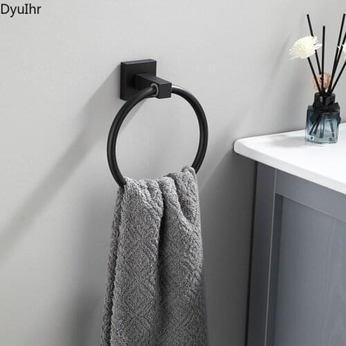 Space aluminum black European square towel ring bathroom curtain towel hanging towel rack bathroom hotel rack DyuIhr