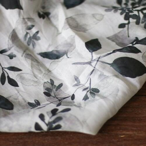 High quality ramie fabric Branch printing tissu Designer custom skirt dress sewing