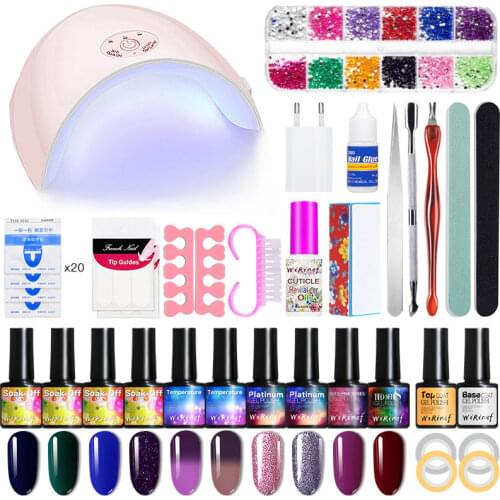 WiRinef 52pcs Manicure Uv Nail Art Set Gel Nail Polish 36W Nail Dryer Tools Kit Full Tools Primer Gel Nail Top Coat Glue