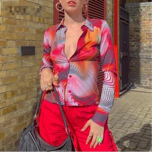 Y2K Women Shirt Ladies Fashion Print Long Sleeve Turn-down Collar Button Open Shirt For Fall Spring
