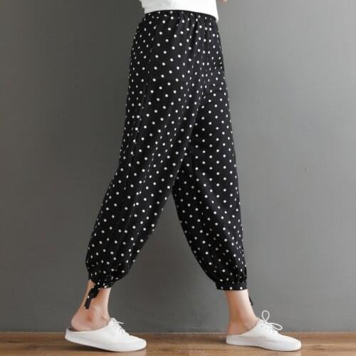 Women polka dot wide leg Pants leg cross bandage white black loose jogger pants girl street fashion sweat pants
