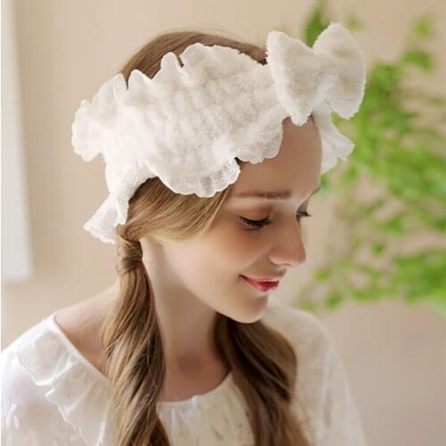 4 Colors Women Girl’s Cute Flannel Hair Bands Bow Headbands Lady Lace Face Wash Makeup HairBands Sweet Princess Hair Accessories