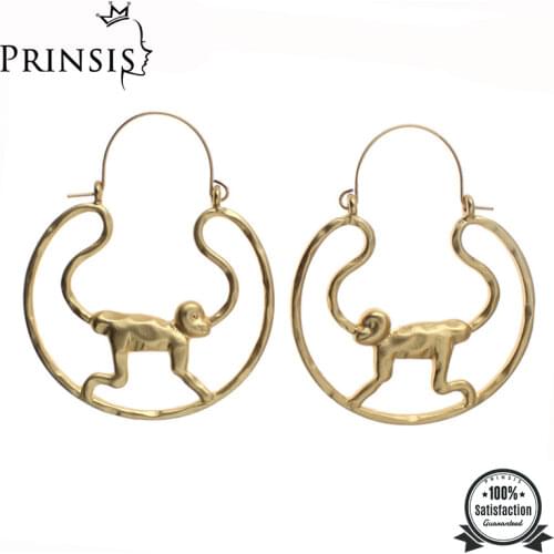 PrinSis Womens Fashion Gold Symmetry Monkey 2.1"X1.7" Hoop Earrings Jewelry Gift For Girls Lady Wholesale ZE18