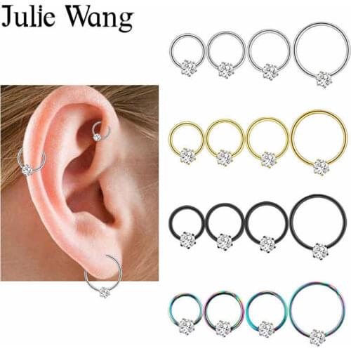Julie Wang 4PCS/Set Stud Earrings With Zircon Round Nail Mixed Sizes Piercing Surgical Stainless Steel Women Punk Body Jewelry