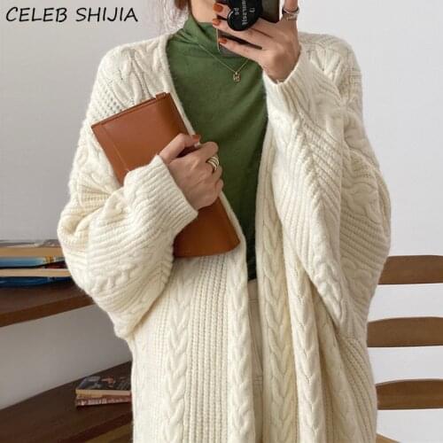 Vintage Twist Cardigan Sweater Woman Fall Apricot Long-sleeve Oversized Knit Cardigan Woman Korean Warm Autumn Winter Knitwear