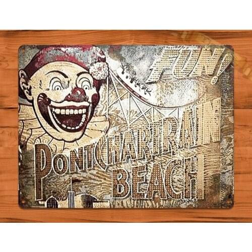 TIN SIGN Ponchartrain Beach Orleans Park Fun Clown Rides Rustic Wall Decor