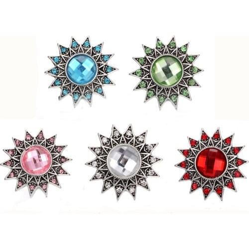 10pcs/lot Flower Snap Jewelry 5 Color Rhinestone Snap Buttons for 18MM Snap Bracelet Bangle Jewelry Accessories