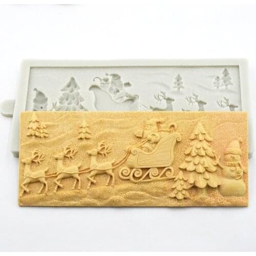 2019 new Santa Claus sleigh elk Shaped Chocolate cookies jelly Silicone Mold Fondant Cake Decoration Mould