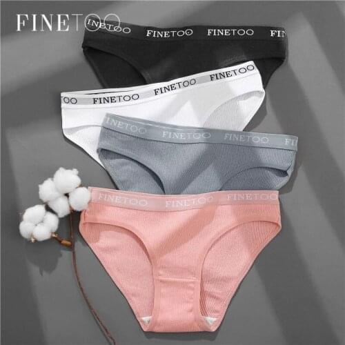 FINETOO 3PCS Womens Underwear Cotton Letter Sexy Panties Female Underpants Solid Color Panty Intimates Women Lingerie M-XL
