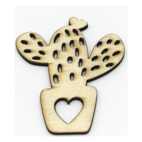 50pcs 50x40mm Wood DIY Cactus Shapes Embellishments Chips Natural Wedding Decorations Scrapbooking Cardmaking Crafts