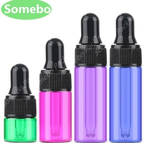 500pcs/lot 1ml 2ml 3ml Dropper Bottle Green red purple blue glass sample bottle for Cosmetic Essential Oil Bottles