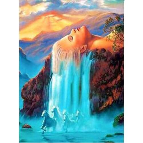 5D DIY Full Round/Square Diamond Painting Waterfall Scenery & Horse 3D Embroidery Cross Stitch Rhinestone Mosaic Home Decor Y46