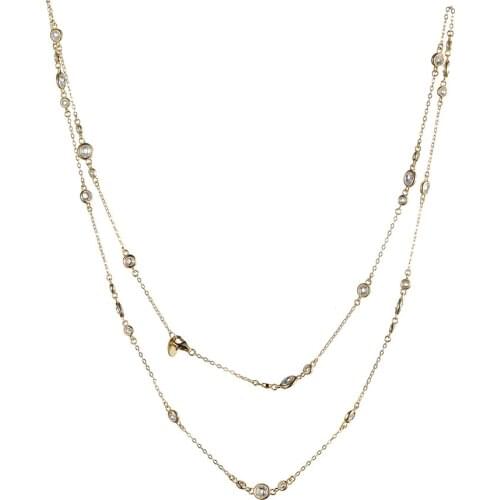 925 Sterling Silver 3A Grade Faced CZ Cubic Zirconia Wedding Long Chain Station Necklaces for Women Gifts 6pcs Lot Wholesale