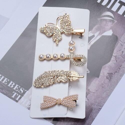 Hair Accessories Gold Hair Clips Set Vintage Feather Starfish Crystal Pearls Hairpin For Women Fashion Headwear 2021