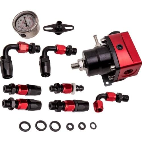 Aluminum Adjustable Fuel Pressure Regulator Oil + 100psi Gauge AN 6 Fitting End