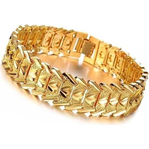 Retro Fashion European Coin Gold-plated Jewelry Copper Plating 24K Gold Mens Wide Version Bracelet Watch Chain Wholesale