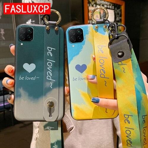 Neck Lanyard Watercolor Wristband Phone Holder Case for Huawei P40 Lite P20 P30 Pro Honor 20 30 Pro Mate 20 40 Nova 5T P Smart Z
