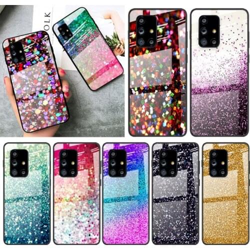 Tempered Glass Cover Glitter Sand printing art For Samsung Galaxy A91 A81 A72 A71 A52 A51 A41 A31 A21S A11 A01 Phone Case