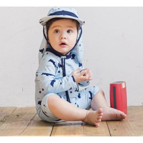 Pure Blue Long Sleeve Kids One Piece Swimwear Back Zipper UV Protection Pool Water Swimsuit