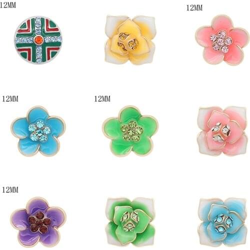 Flower 12mm Rhinestone Charms Metal snap button DIY jewelry KS2036