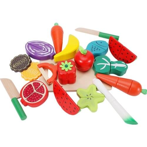 Wooden Kitchen Pretend Play Toys Cutting Fruit Vegetable Meat Desserts Set Magnetic Simulation Food Educational Kids Toys Gifts