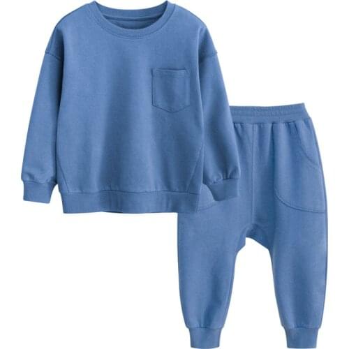 Kids Korean Boys' Set 2021 Childrens New Autumn Boys Sweatshirt Two-piece Set Cotton Solid 2-8y Boys Outerwear One For Shipping