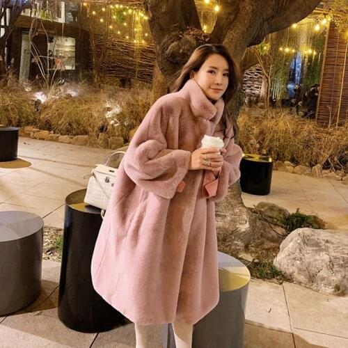 Bella philosophy Winter Women 2019 Mink Fur Loose Coats Luxury Thicken Warm Ladies Oversize Female Plush Cardigan outwear