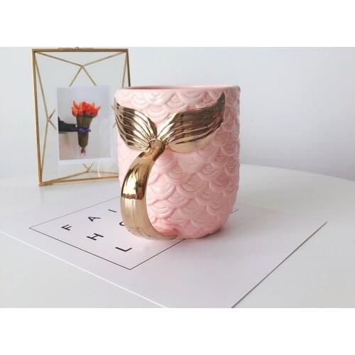 Creative 420 MLCeramic Cartoon Gold Handle Mermaid Tail Coffee Mug Cute Water Milk Tea Cup Drinkware Craft Gift