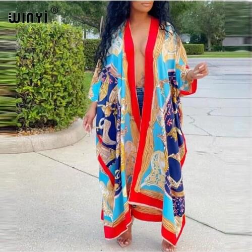 America 2021 Summer Popular Traditional Kimono For Women Free Size European Printed Silk African Women Caftan Clothing