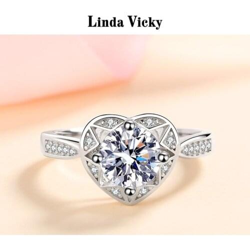 LINDA VICKY Heart Shape Moissanite Rings Senior Romantic Valentines Day Wedding Jewelry 1ct Diamond 925 Sterling Silver Ring