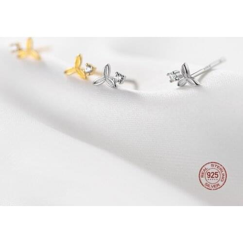 LKO 925 Sterling Silver Exquisite Small Flower Earrings for Women Shining Zircon CZ Stud Earring Wedding Jewelry Ornaments