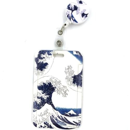 Kanagawa Hokusai Waves Cute Card Cover Clip Lanyard Retractable Student Nurse Badge Reel Clip Cartoon Card Badge accessories