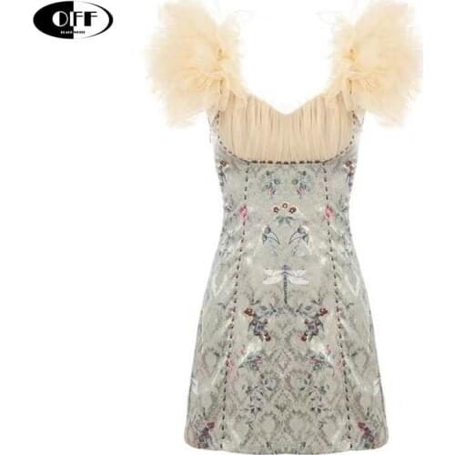 Chic Tide Goblincore Summer Sexy Mini Dresses Women Clothes Bodycon Ruffles Short Sleeve Vintage Printed Party Night Dress Robes