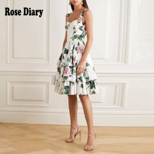 RoseDiary Runway 2021 Summer New WomenS Fashion Party Casual Sexy Beach Vintage Elegant Chic Layering Large Print Tank Dress