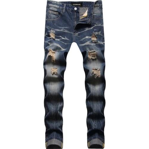 Mens jeans 2021 new straight hole nostalgic dark blue four seasons fashion trousers + DSQBRAN letter label high quality luxury