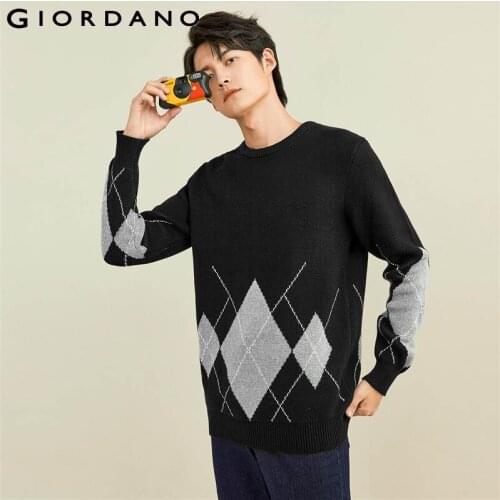 Giordano Men Sweaters Thick Quilted Pattern Crewneck Sweater 7 Stiches Knitting Warm Winter Sweaters 18051616