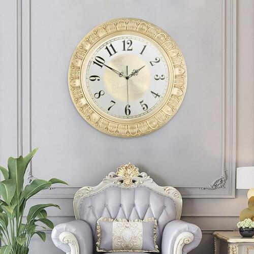 European style wall clock brass living room clock American decoration fashion creative villa large round clock mute wall clock